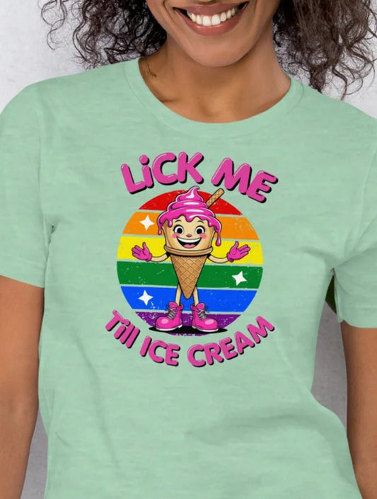 Lick Me Till Ice Cream T-Shirt | Funny Summer Tee - Black Heather - T-Shirts Online
