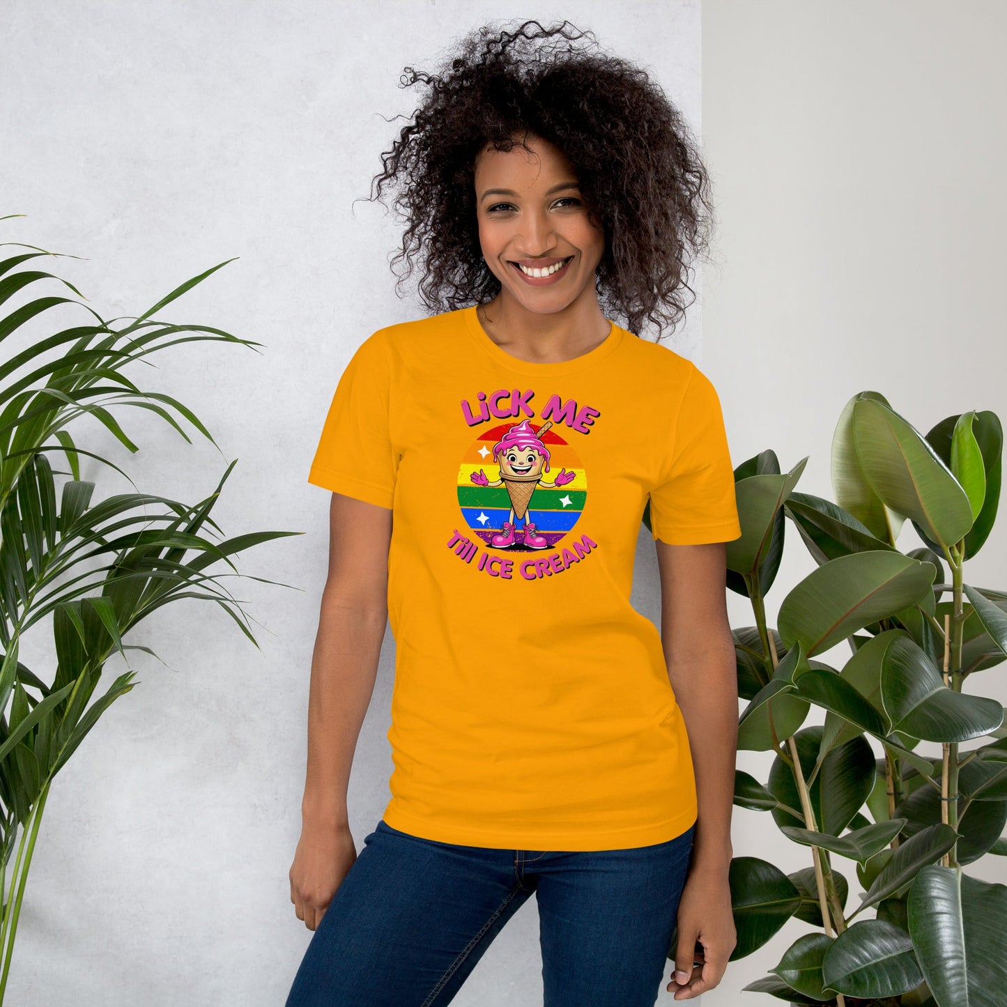 Lick Me Till Ice Cream T-Shirt | Funny Summer Tee - Gold - T-Shirts Online
