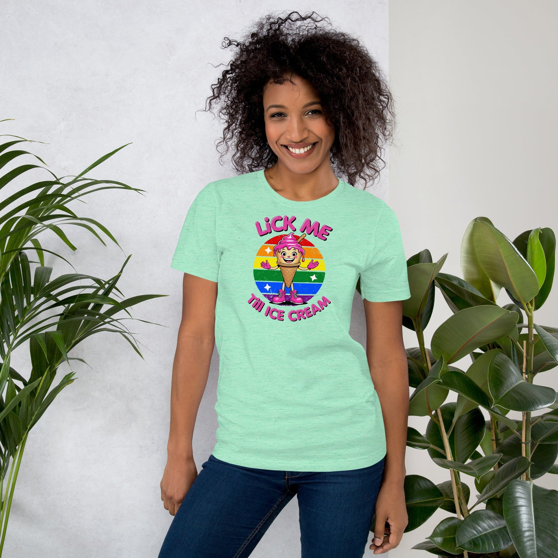 Lick Me Till Ice Cream T-Shirt | Funny Summer Tee - Heather Mint - T-Shirts Online
