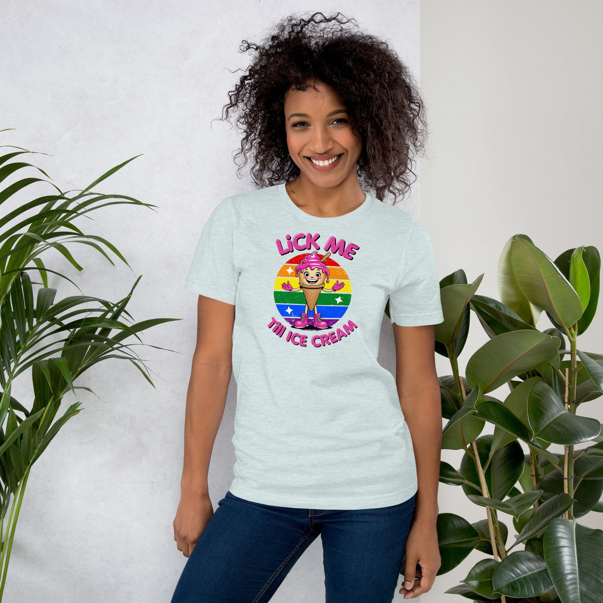 Lick Me Till Ice Cream T-Shirt | Funny Summer Tee - Heather Prism Ice Blue - T-Shirts Online