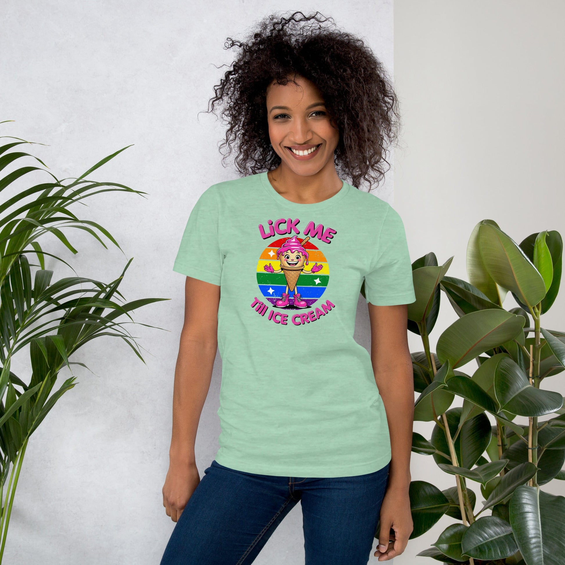 Lick Me Till Ice Cream T-Shirt | Funny Summer Tee - Heather Prism Mint - T-Shirts Online