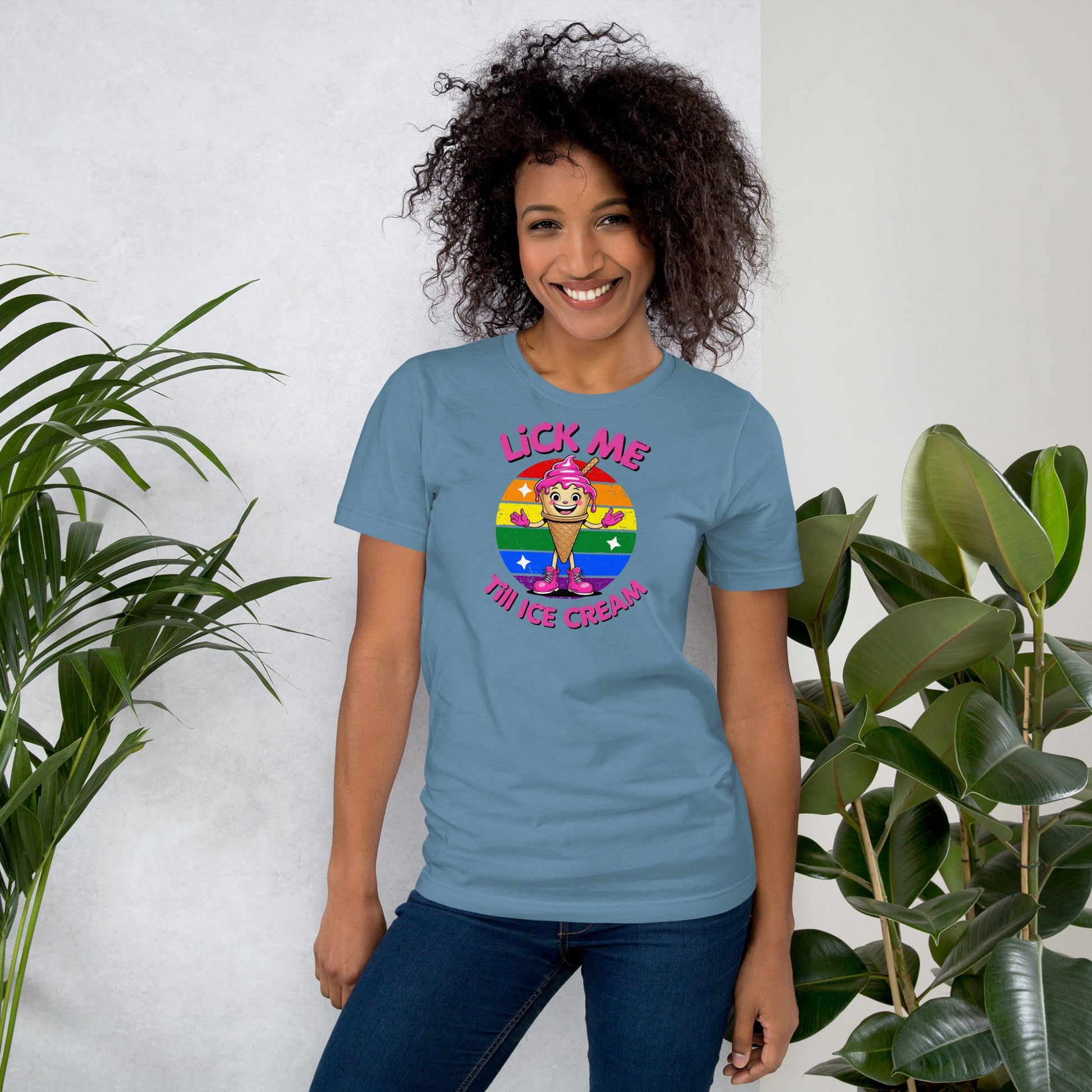 Lick Me Till Ice Cream T-Shirt | Funny Summer Tee - Steel Blue - T-Shirts Online