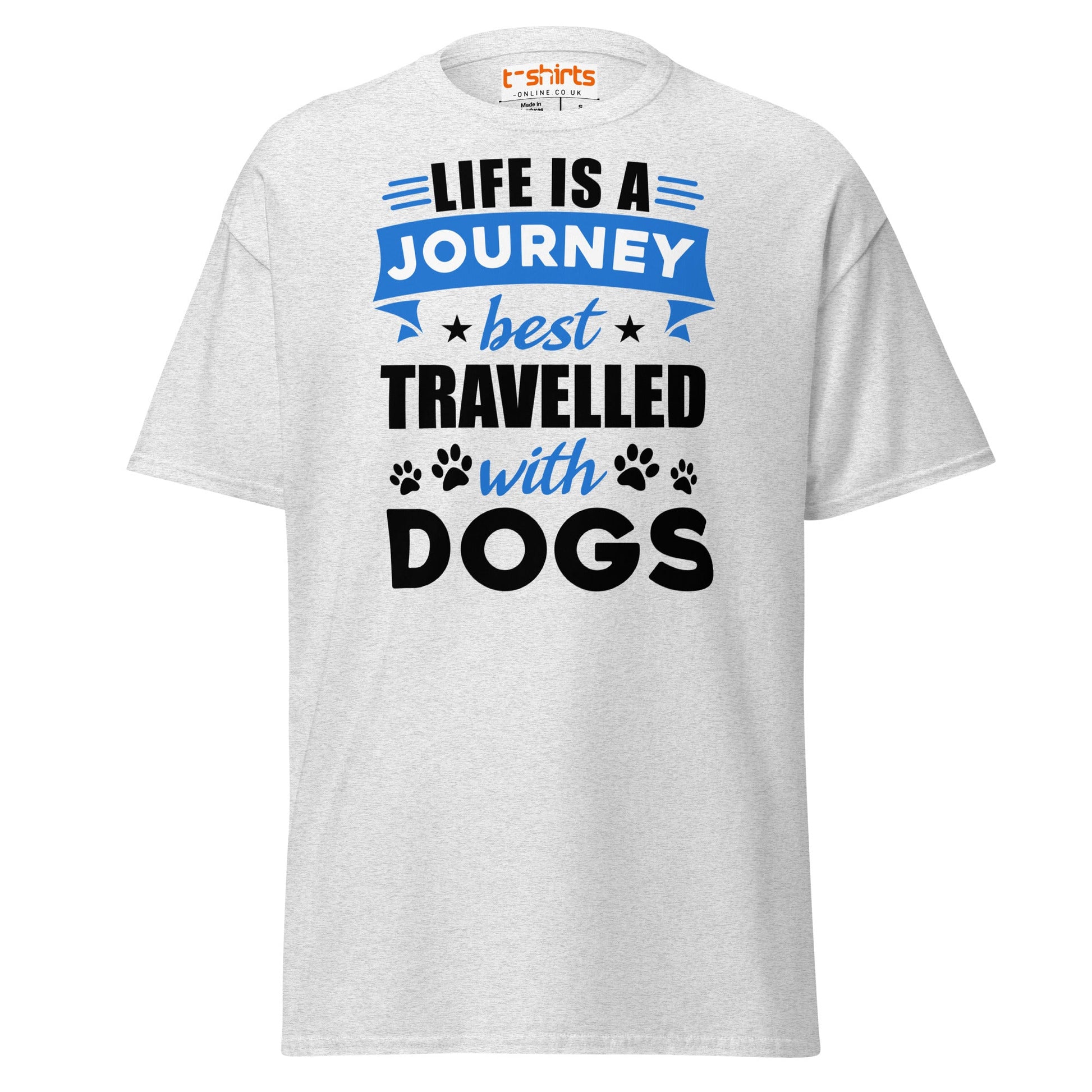 Life Is a Journey Best Travelled with Dogs T-Shirt - Ash - T-Shirts Online