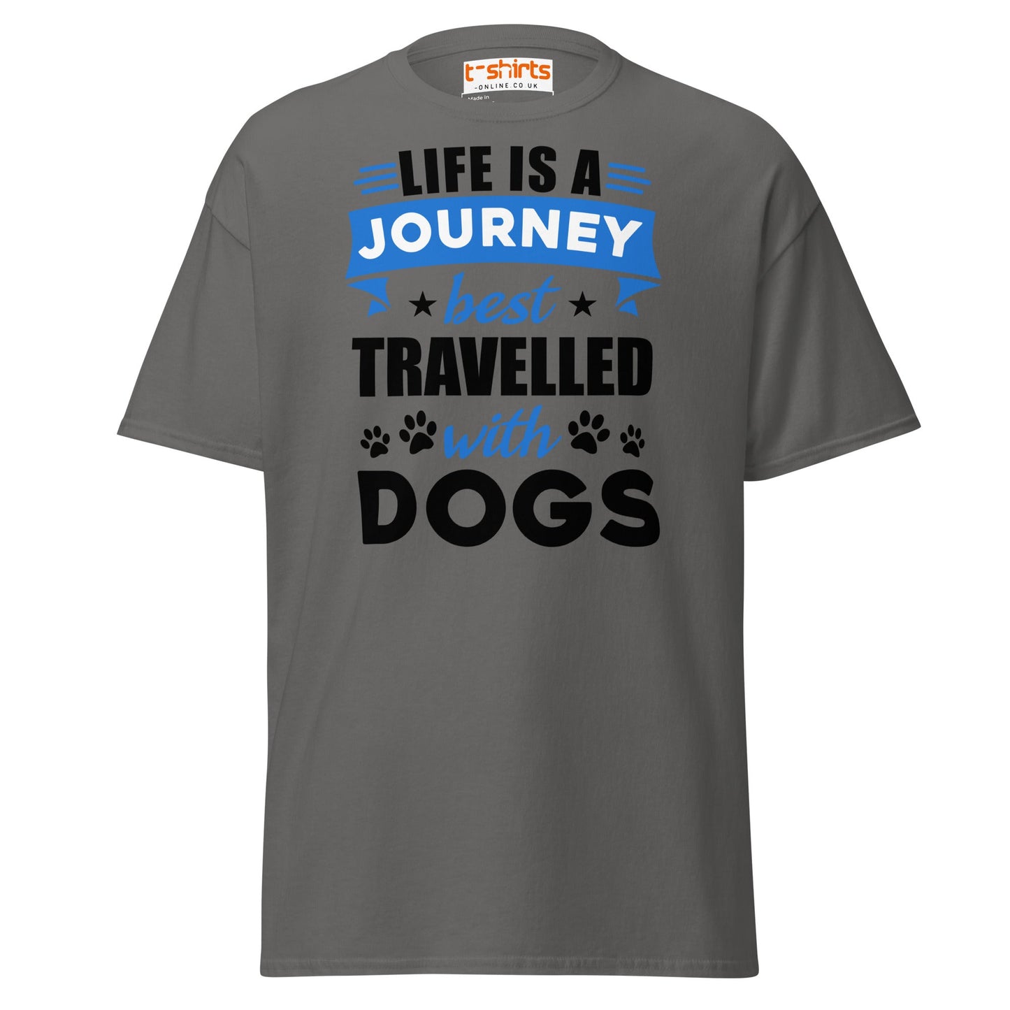 Life Is a Journey Best Travelled with Dogs T-Shirt - Charcoal - T-Shirts Online