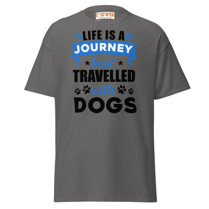Life Is a Journey Best Travelled with Dogs T-Shirt - Charcoal - T-Shirts Online