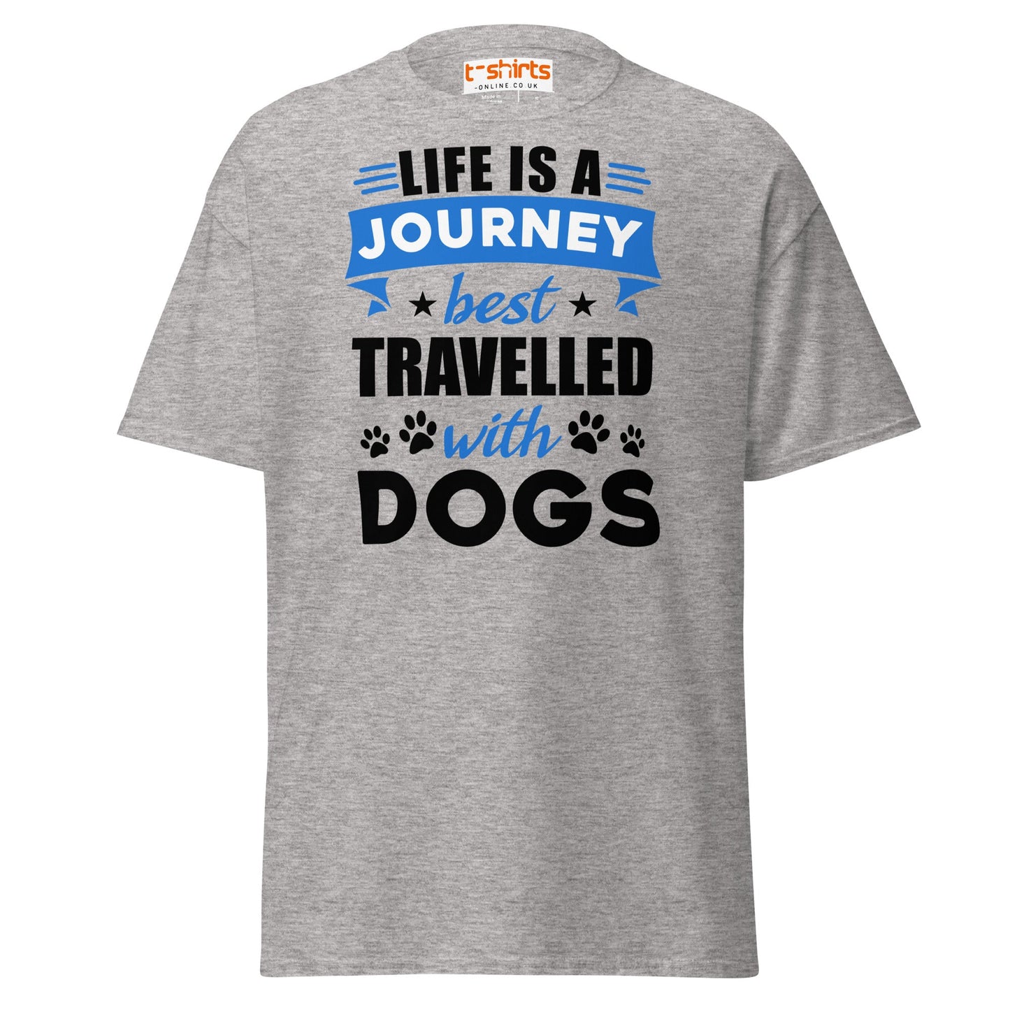Life Is a Journey Best Travelled with Dogs T-Shirt - Sport Grey - T-Shirts Online