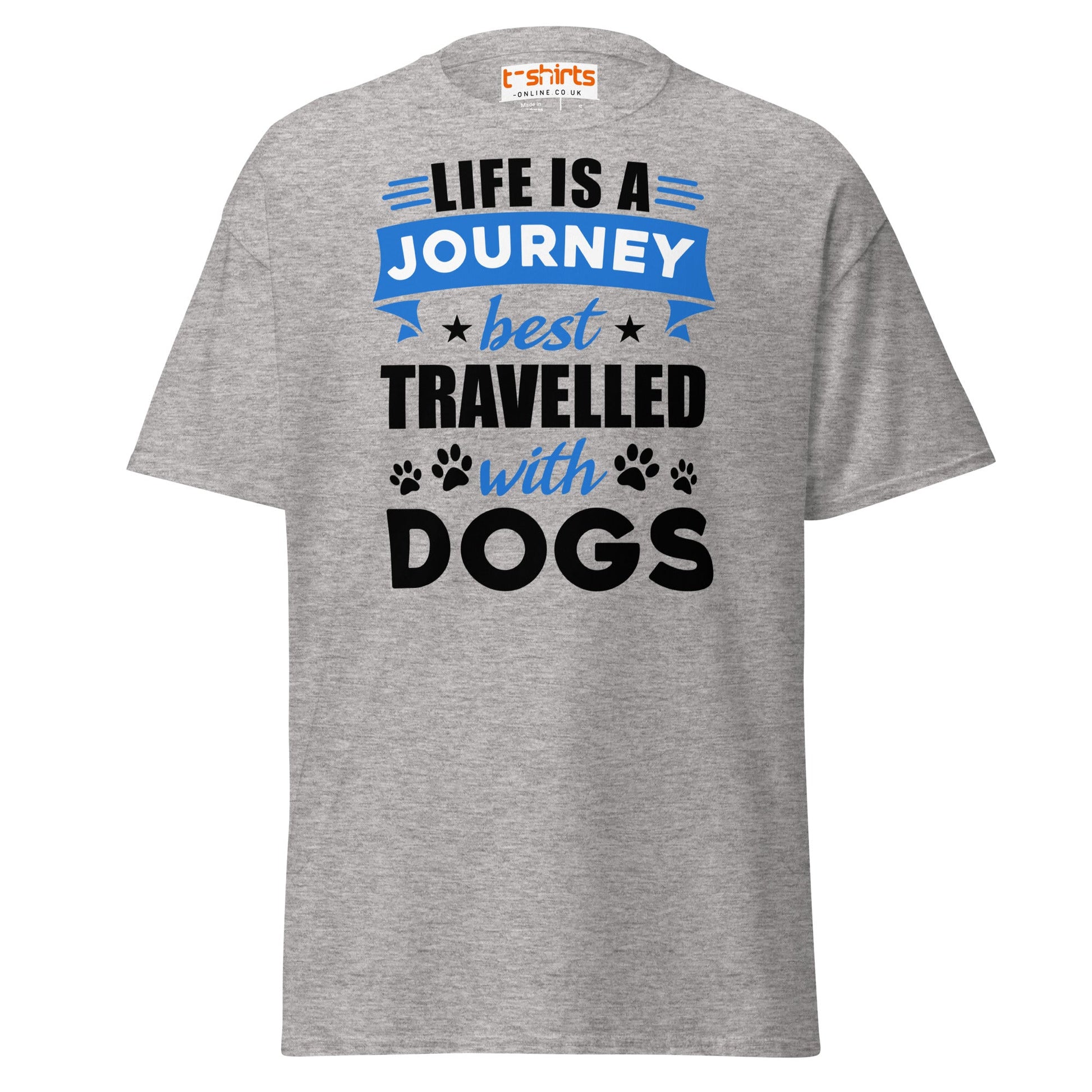 Life Is a Journey Best Travelled with Dogs T-Shirt - Sport Grey - T-Shirts Online