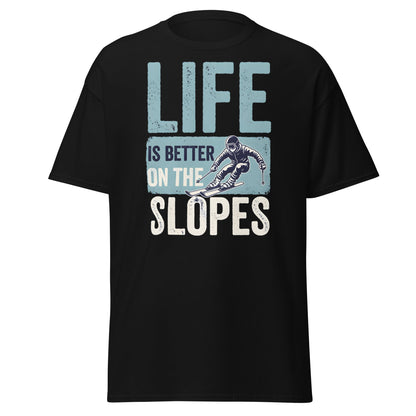 Life Is Better On The Slopes T-Shirt | Vintage Skiing Tee - Black - T-Shirts Online