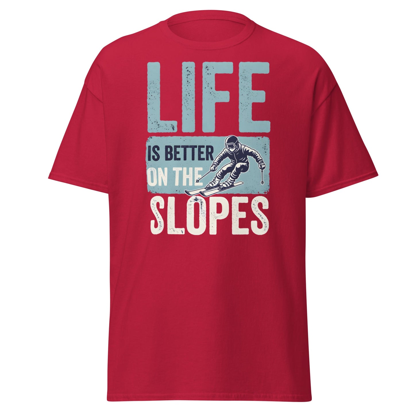 Life Is Better On The Slopes T-Shirt | Vintage Skiing Tee - Cardinal - T-Shirts Online