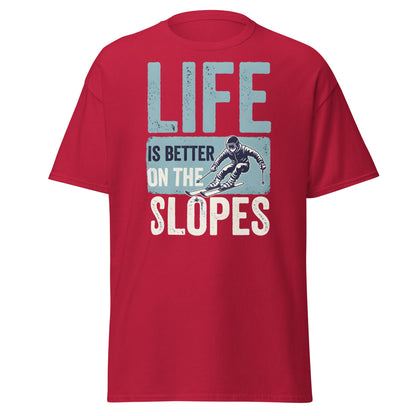 Life Is Better On The Slopes T-Shirt | Vintage Skiing Tee - Cardinal - T-Shirts Online