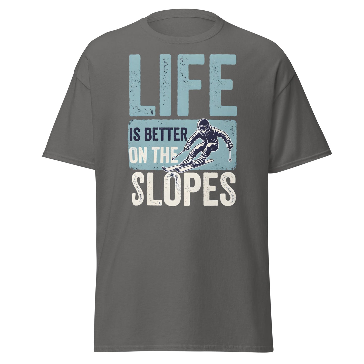 Life Is Better On The Slopes T-Shirt | Vintage Skiing Tee - Charcoal - T-Shirts Online