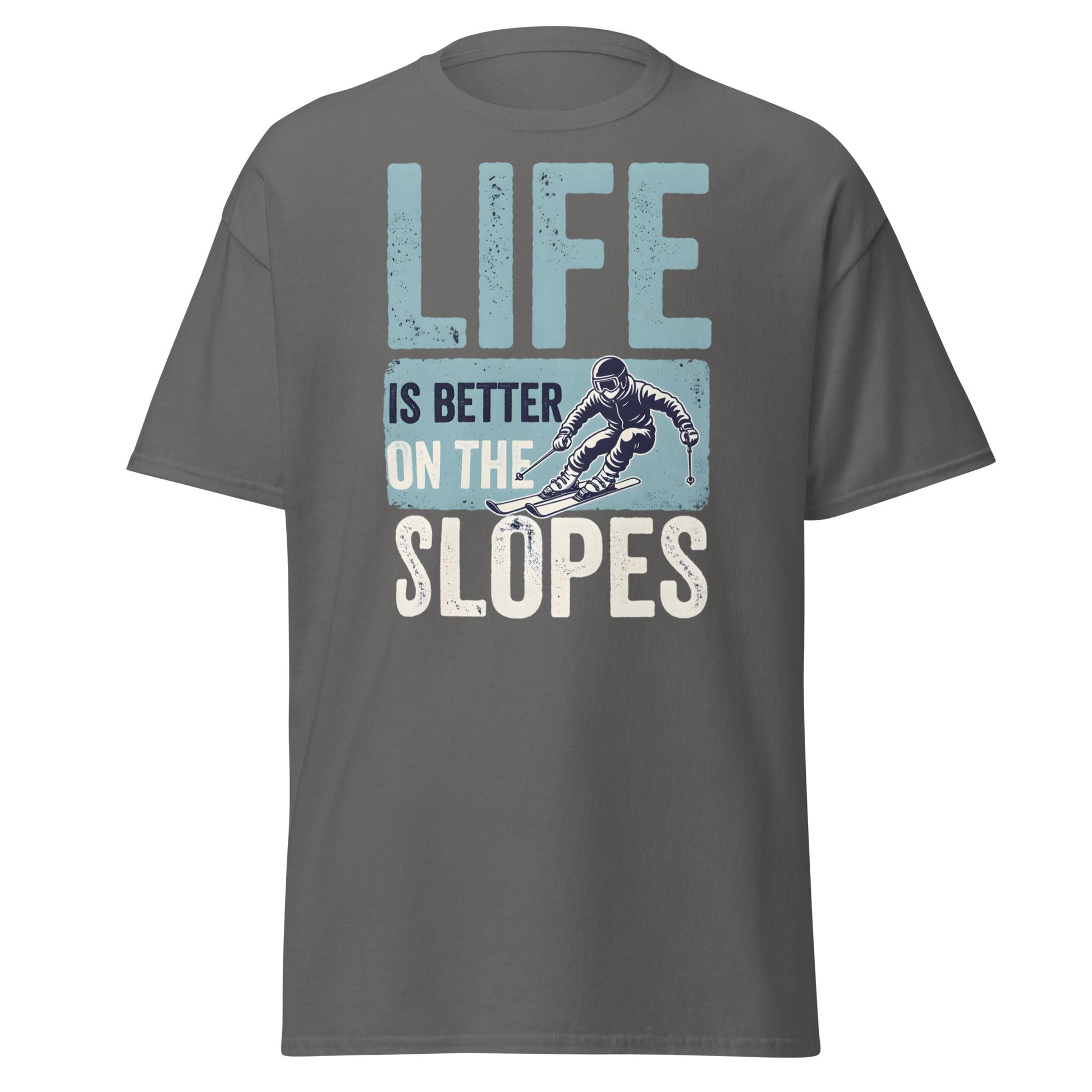 Life Is Better On The Slopes T-Shirt | Vintage Skiing Tee - Charcoal - T-Shirts Online