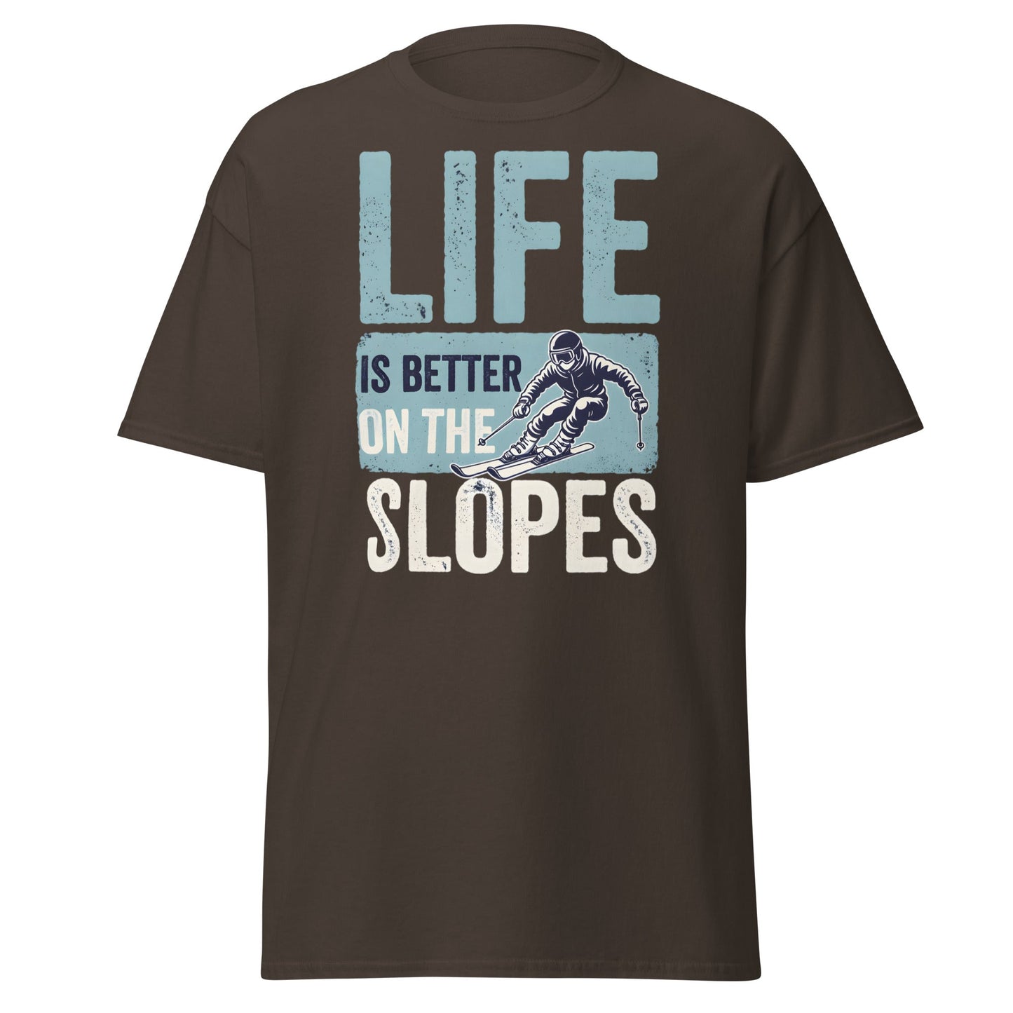 Life Is Better On The Slopes T-Shirt | Vintage Skiing Tee - Dark Chocolate - T-Shirts Online