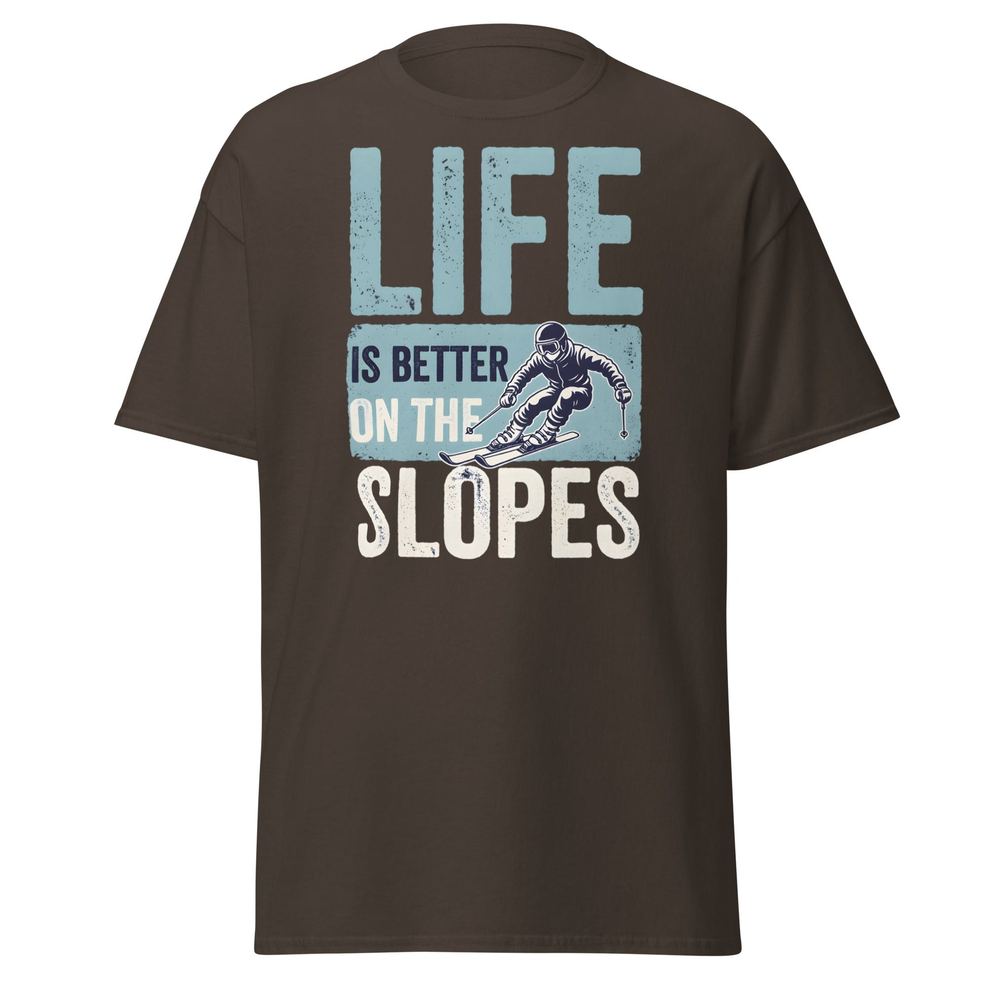 Life Is Better On The Slopes T-Shirt | Vintage Skiing Tee - Dark Chocolate - T-Shirts Online