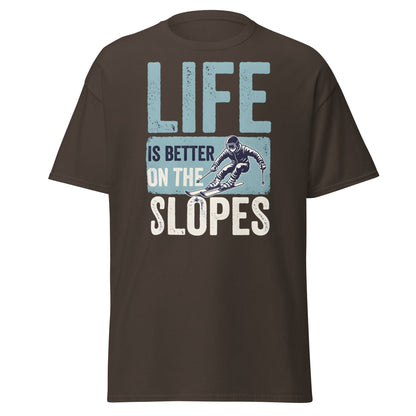 Life Is Better On The Slopes T-Shirt | Vintage Skiing Tee - Dark Chocolate - T-Shirts Online