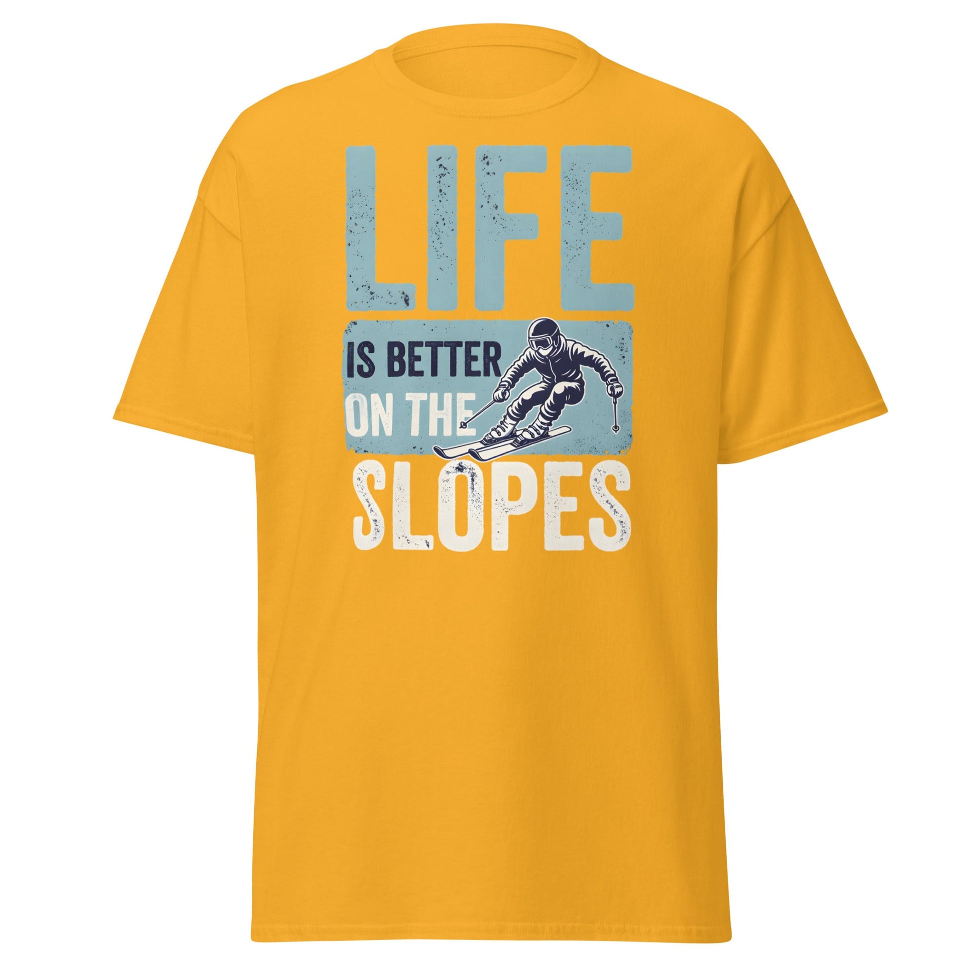 Life Is Better On The Slopes T-Shirt | Vintage Skiing Tee - Gold - T-Shirts Online