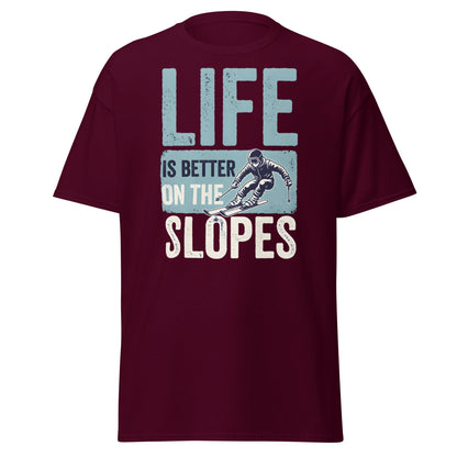 Life Is Better On The Slopes T-Shirt | Vintage Skiing Tee - Maroon - T-Shirts Online