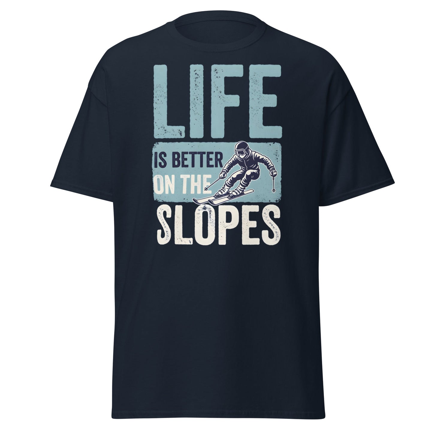 Life Is Better On The Slopes T-Shirt | Vintage Skiing Tee - Navy - T-Shirts Online