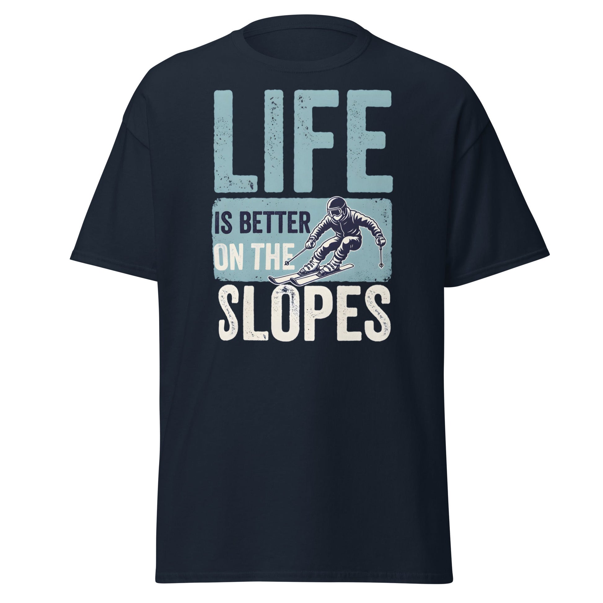 Life Is Better On The Slopes T-Shirt | Vintage Skiing Tee - Navy - T-Shirts Online