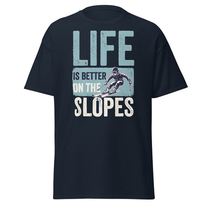 Life Is Better On The Slopes T-Shirt | Vintage Skiing Tee - Navy - T-Shirts Online