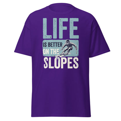 Life Is Better On The Slopes T-Shirt | Vintage Skiing Tee - Purple - T-Shirts Online