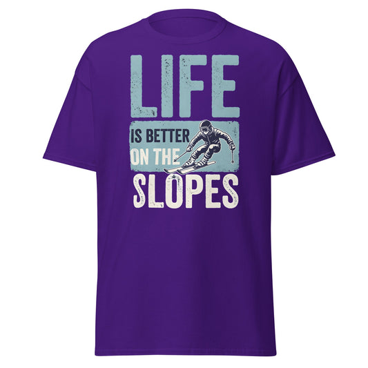 Life Is Better On The Slopes T-Shirt | Vintage Skiing Tee - Purple - T-Shirts Online