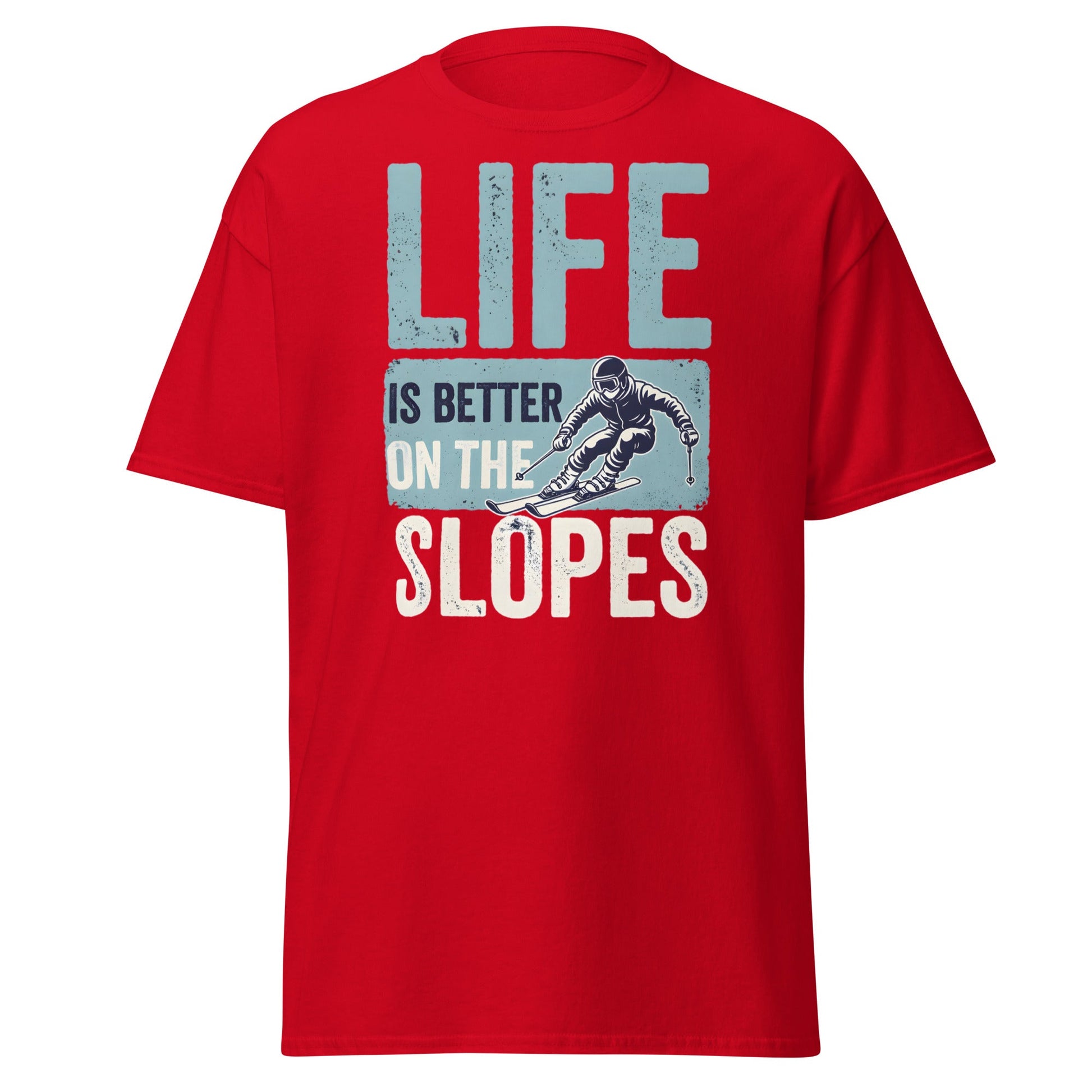 Life Is Better On The Slopes T-Shirt | Vintage Skiing Tee - Red - T-Shirts Online