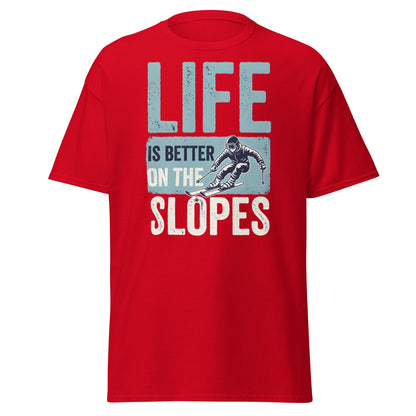 Life Is Better On The Slopes T-Shirt | Vintage Skiing Tee - Red - T-Shirts Online