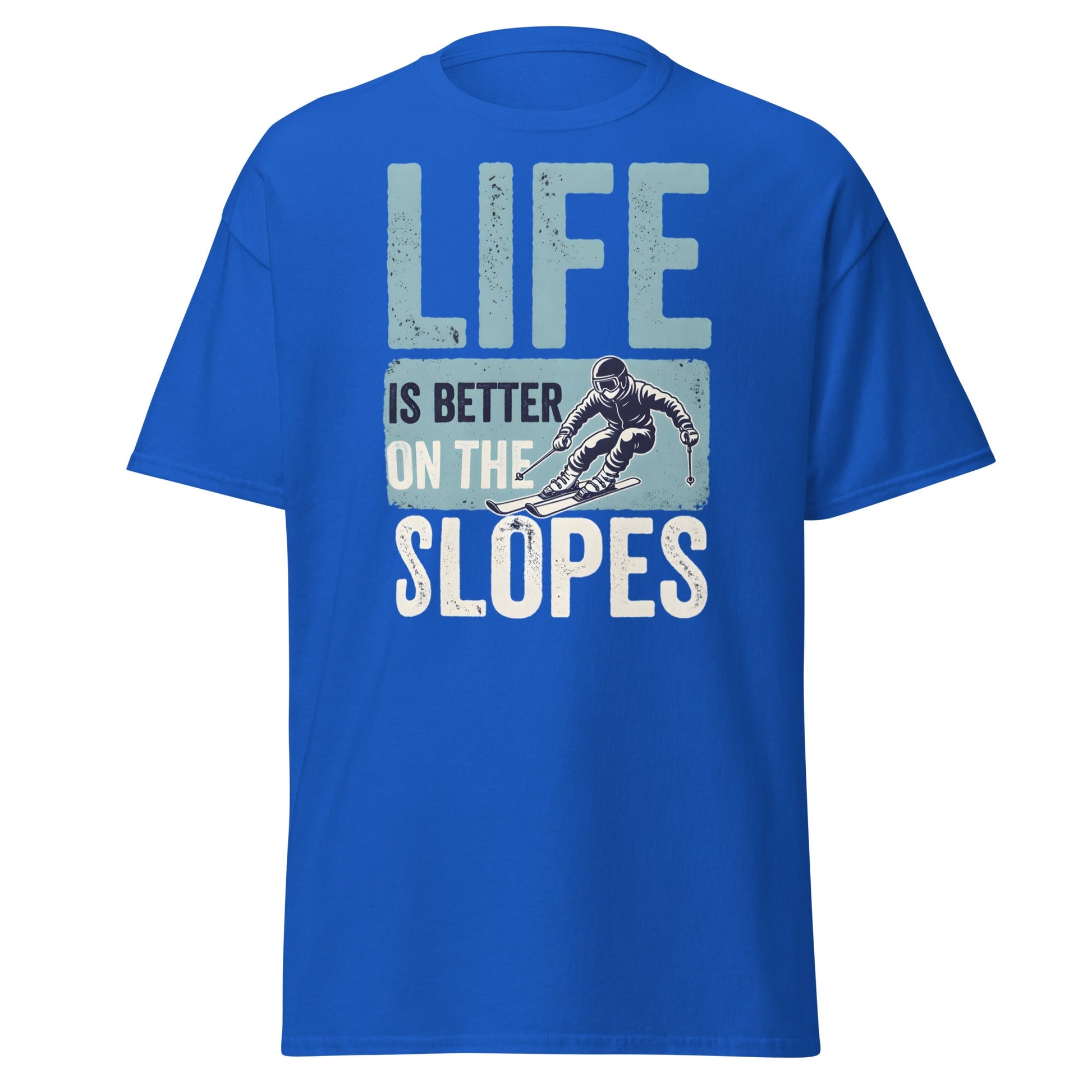 Life Is Better On The Slopes T-Shirt | Vintage Skiing Tee - Royal - T-Shirts Online