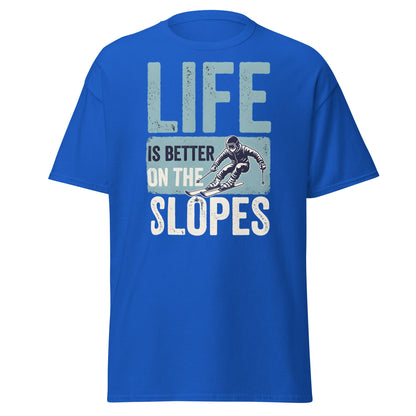 Life Is Better On The Slopes T-Shirt | Vintage Skiing Tee - Royal - T-Shirts Online