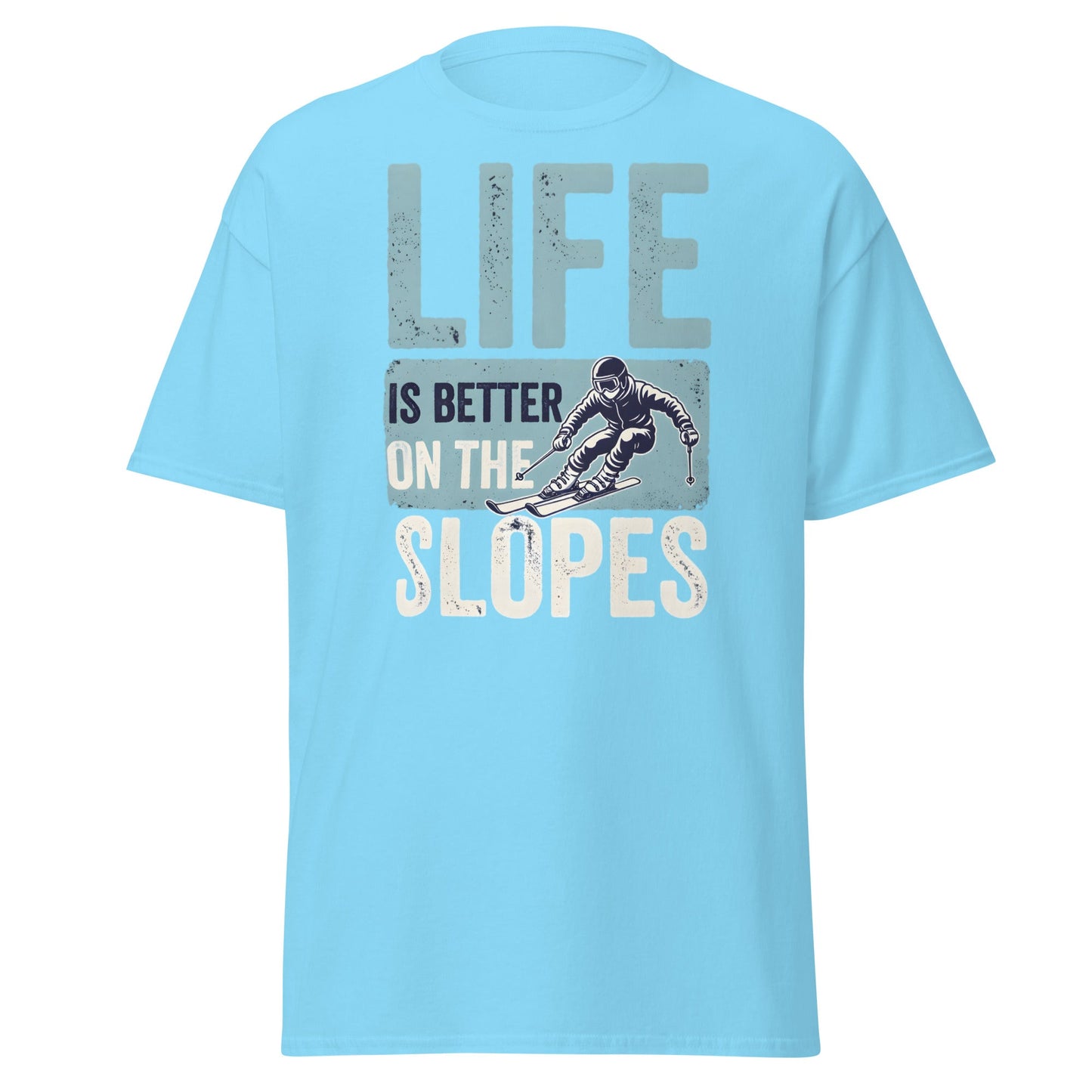 Life Is Better On The Slopes T-Shirt | Vintage Skiing Tee - Sky - T-Shirts Online