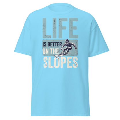 Life Is Better On The Slopes T-Shirt | Vintage Skiing Tee - Sky - T-Shirts Online