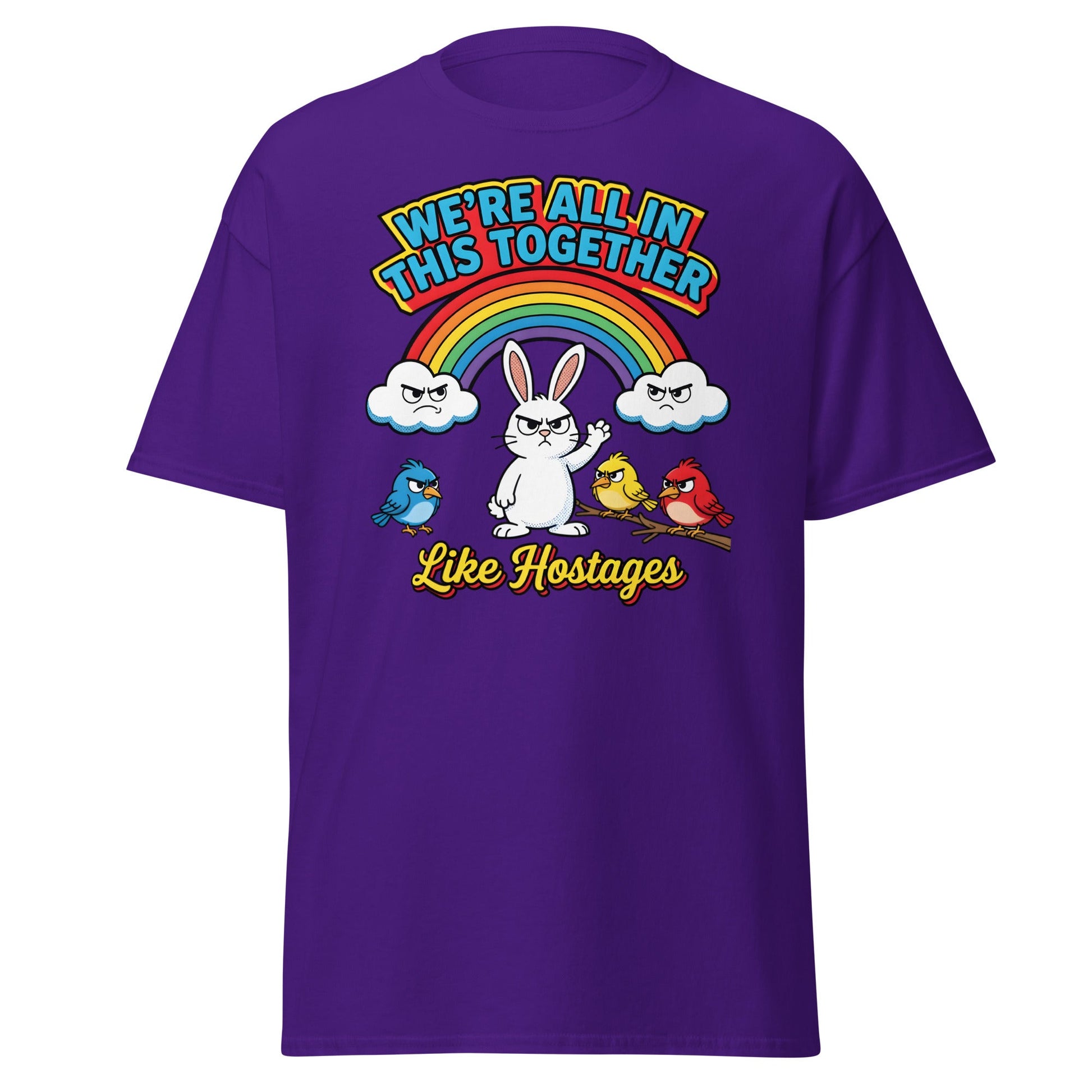 Like Hostages Funny T-Shirt - Sarcastic Grumpy Rabbit Tee - Purple - T-Shirts Online