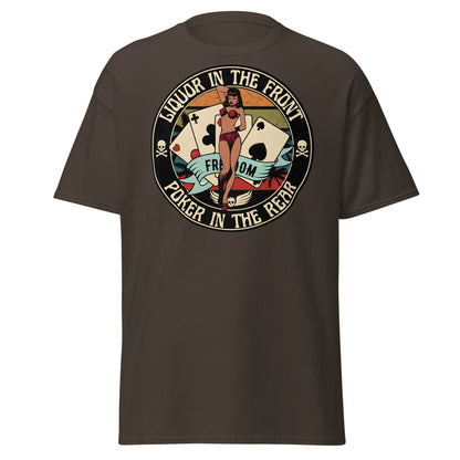 Liquor in the Front Poker in the Rear Pin - Up Tee - Dark Chocolate - T-Shirts Online