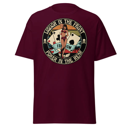 Liquor in the Front Poker in the Rear Pin - Up Tee - Maroon - T-Shirts Online