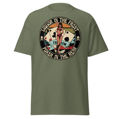 Liquor in the Front Poker in the Rear Pin - Up Tee - Military Green - T-Shirts Online