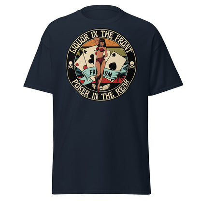 Liquor in the Front Poker in the Rear Pin - Up Tee - Navy - T-Shirts Online