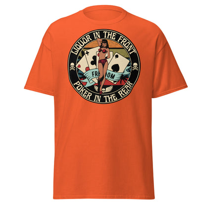 Liquor in the Front Poker in the Rear Pin - Up Tee - Orange - T-Shirts Online