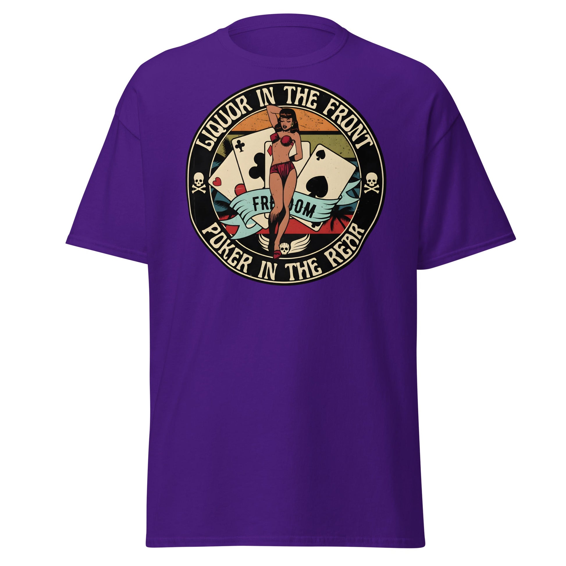 Liquor in the Front Poker in the Rear Pin - Up Tee - Purple - T-Shirts Online