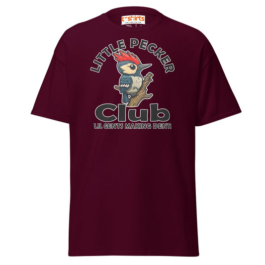 Little Pecker Club T-Shirt - Funny Chicken Adult Humor - Maroon - T-Shirts Online
