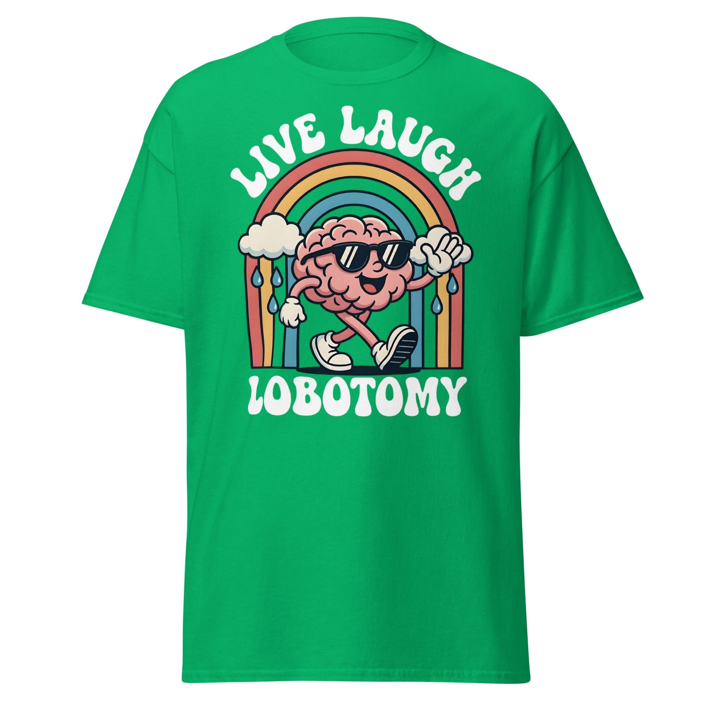 Live Laugh Lobotomy T-Shirt - Retro Funny Mental Health Tee - Irish Green - T-Shirts Online