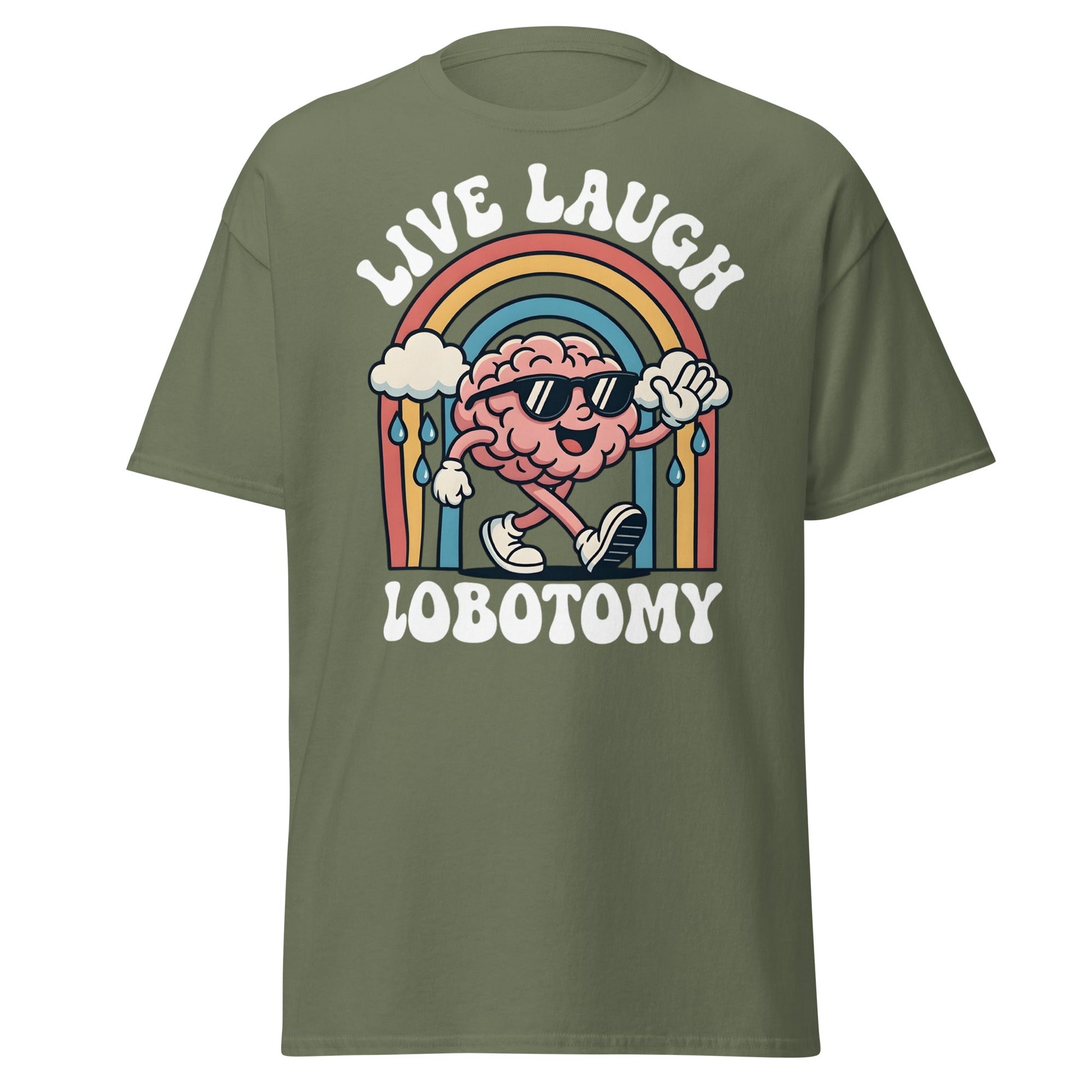 Live Laugh Lobotomy T-Shirt - Retro Funny Mental Health Tee - Military Green - T-Shirts Online