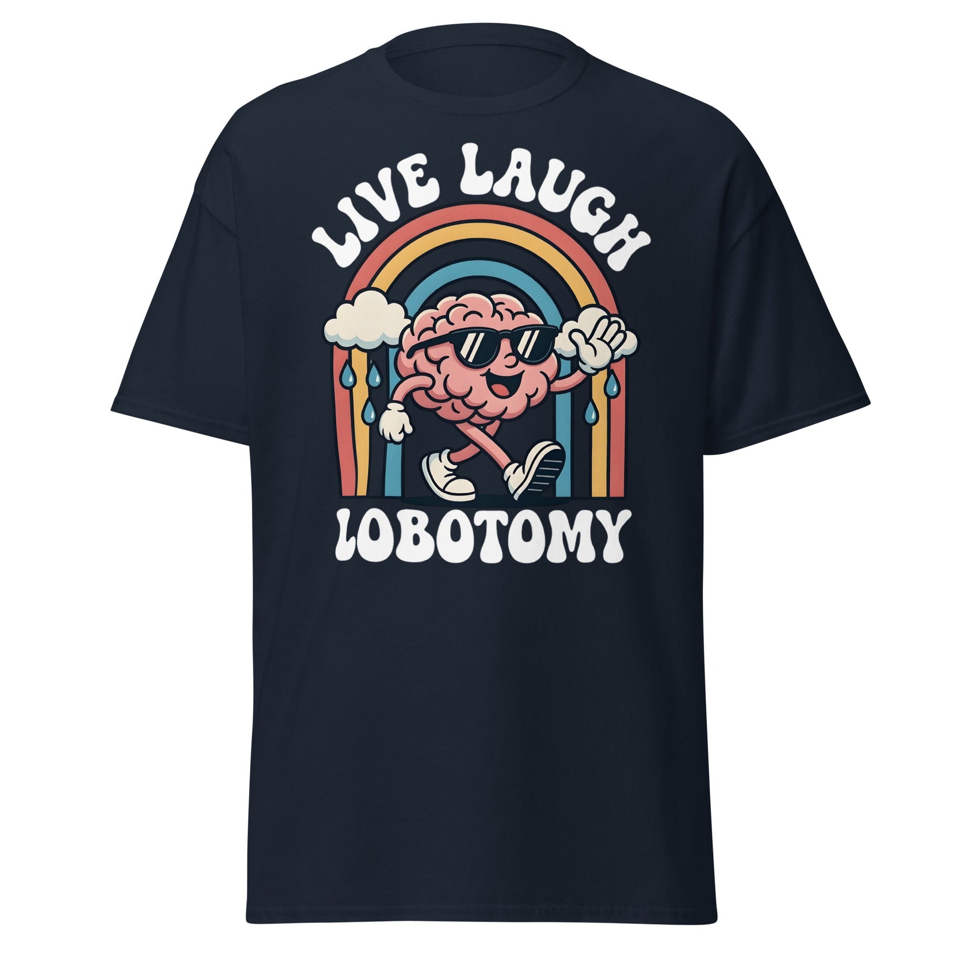 Live Laugh Lobotomy T-Shirt - Retro Funny Mental Health Tee - Navy - T-Shirts Online