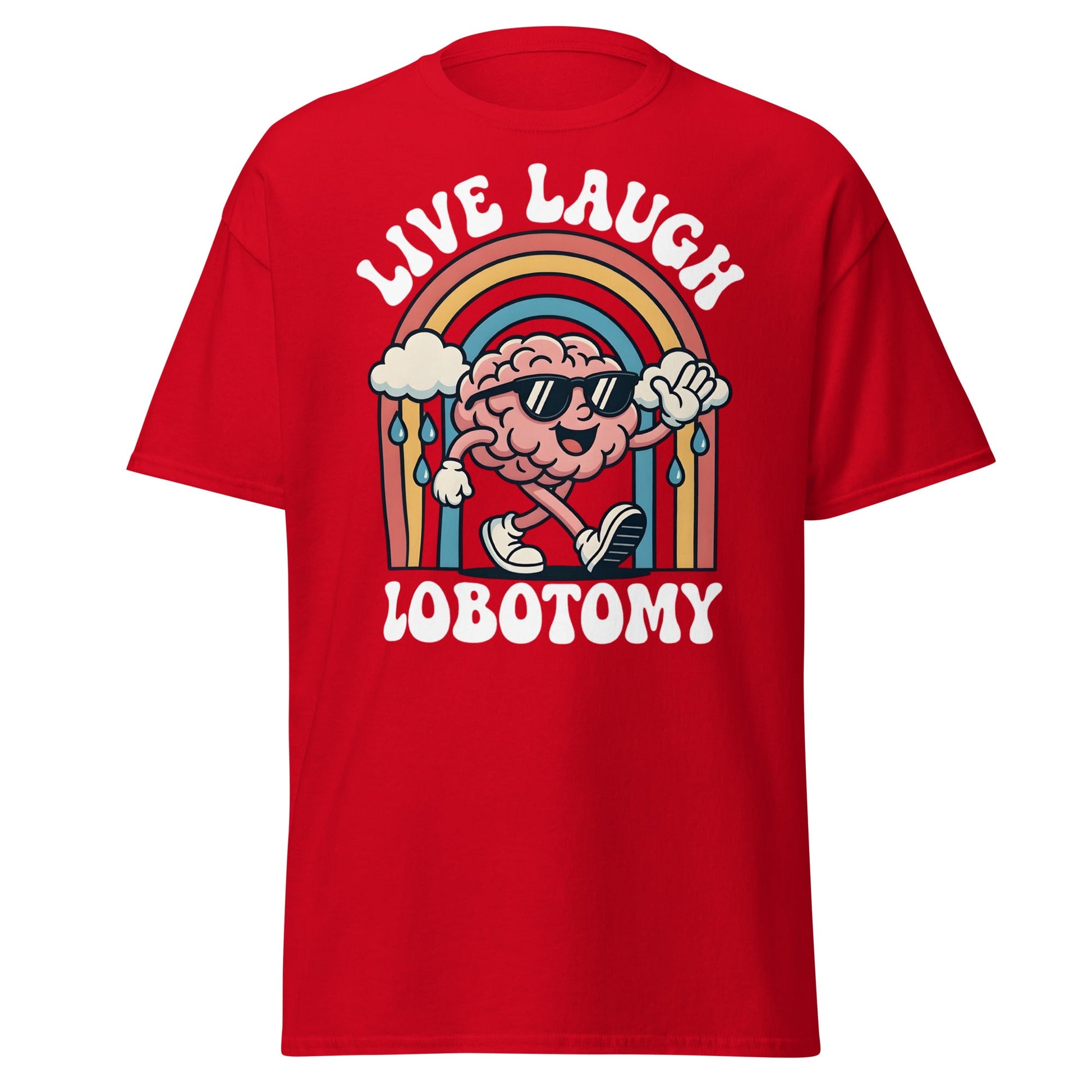Live Laugh Lobotomy T-Shirt - Retro Funny Mental Health Tee - Red - T-Shirts Online
