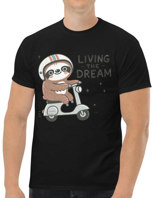 Living the Dream | Sloth T-Shirt - Black - T-Shirts Online