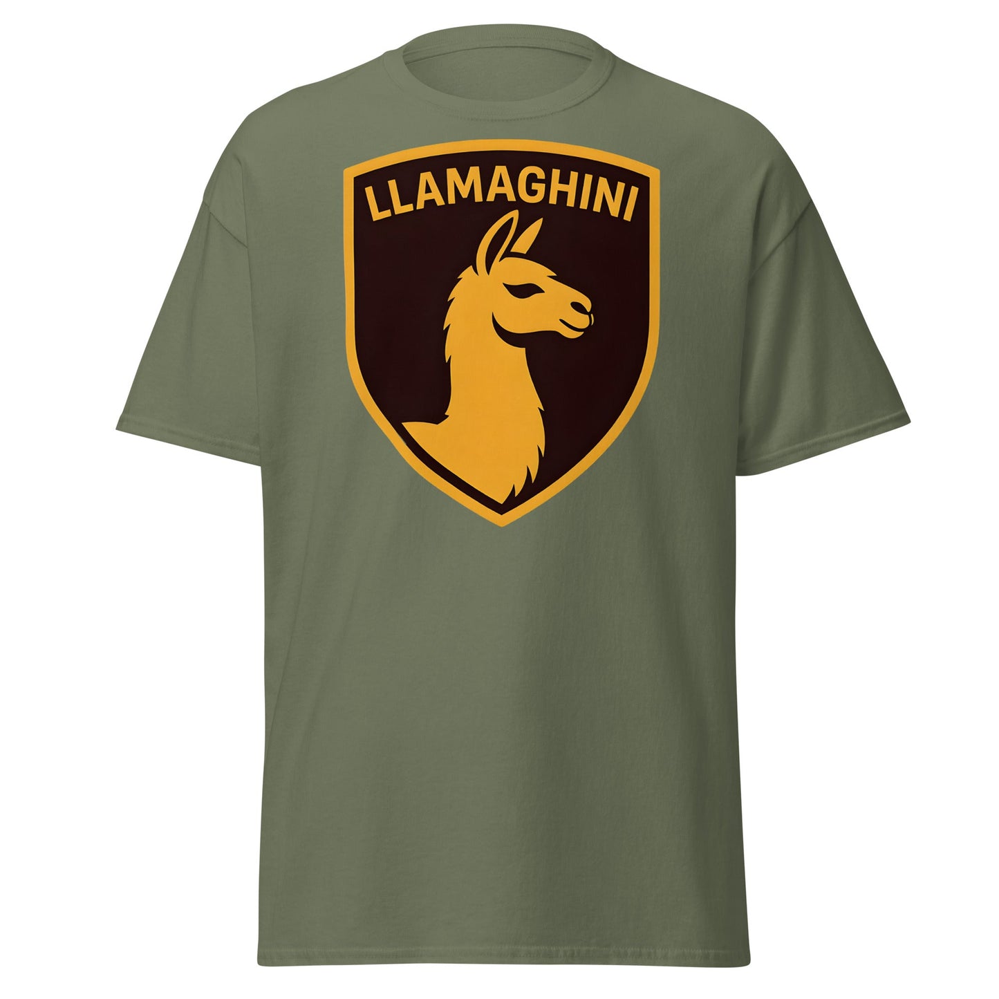 Llamaghini Funny Parody T-Shirt | Luxury Llama Car Tee - Military Green - T-Shirts Online
