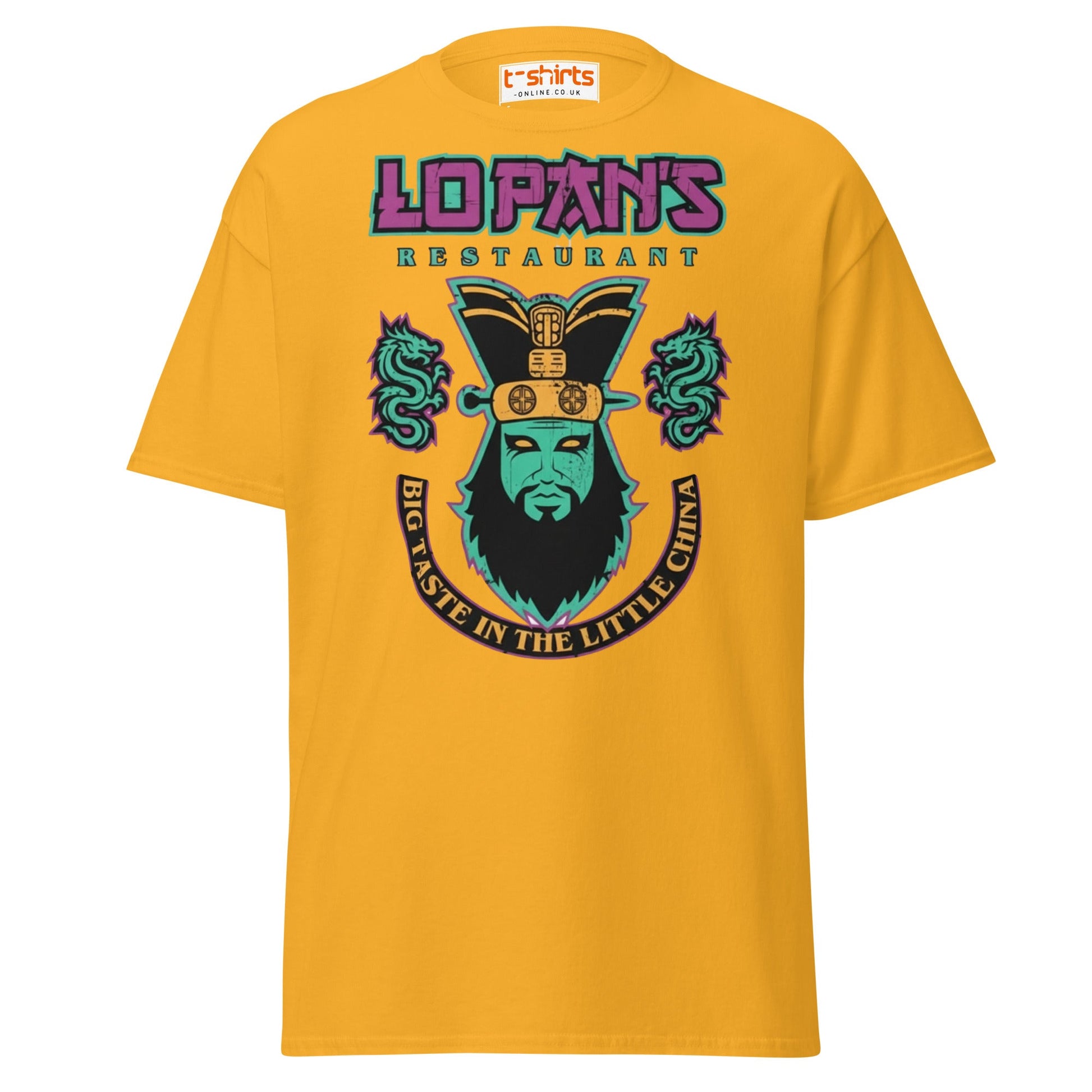 Lo Pan’s Restaurant T-Shirt | Retro Big Trouble Parody Tee - Gold - T-Shirts Online