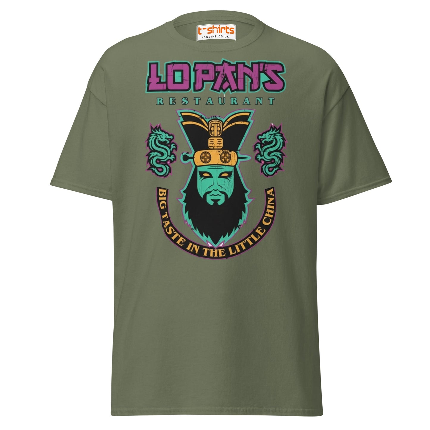 Lo Pan’s Restaurant T-Shirt | Retro Big Trouble Parody Tee - Military Green - T-Shirts Online