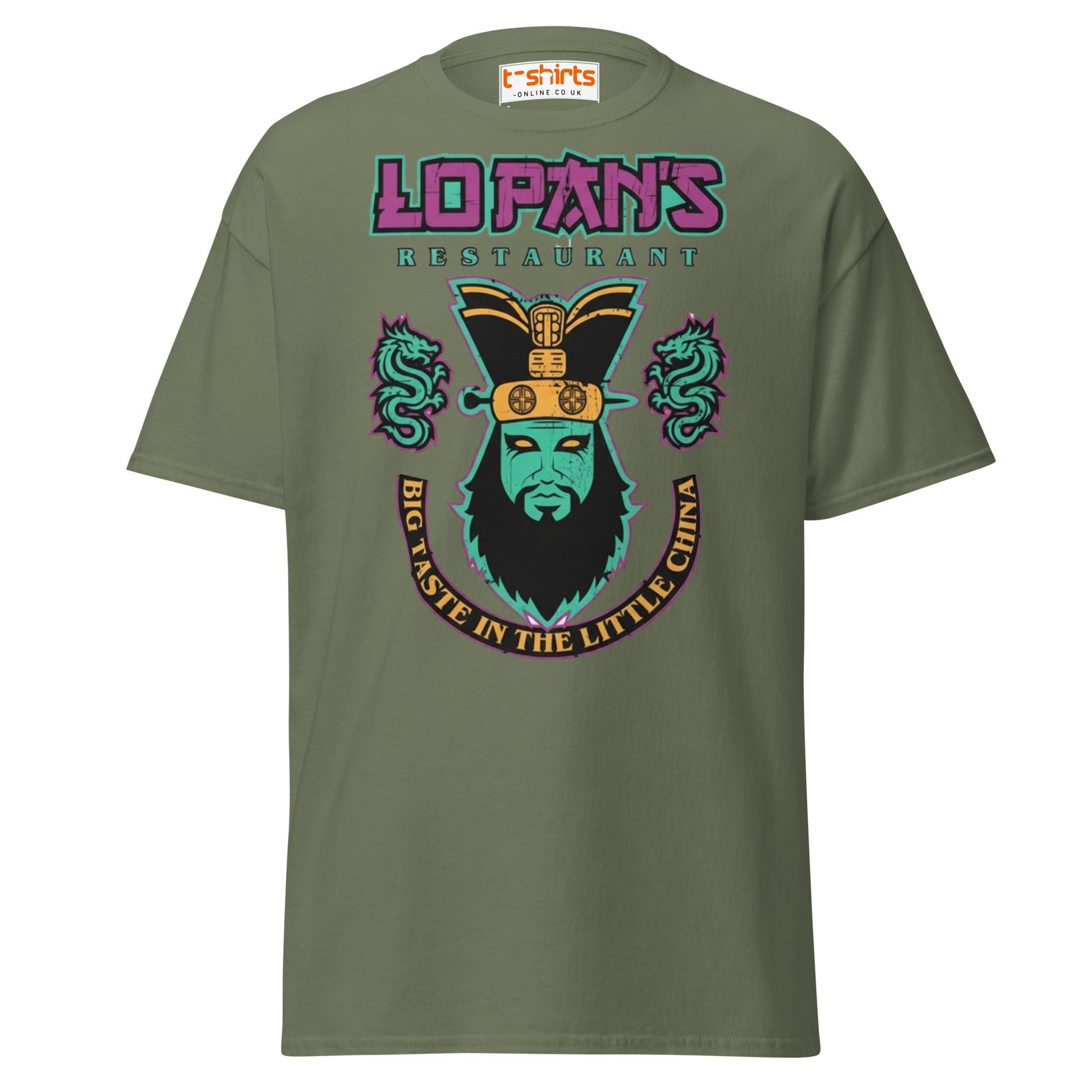 Lo Pan’s Restaurant T-Shirt | Retro Big Trouble Parody Tee - Military Green - T-Shirts Online