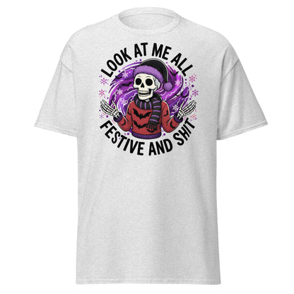 Look At Me All Festive T-Shirt - Funny Skeleton Holiday - Ash - T-Shirts Online